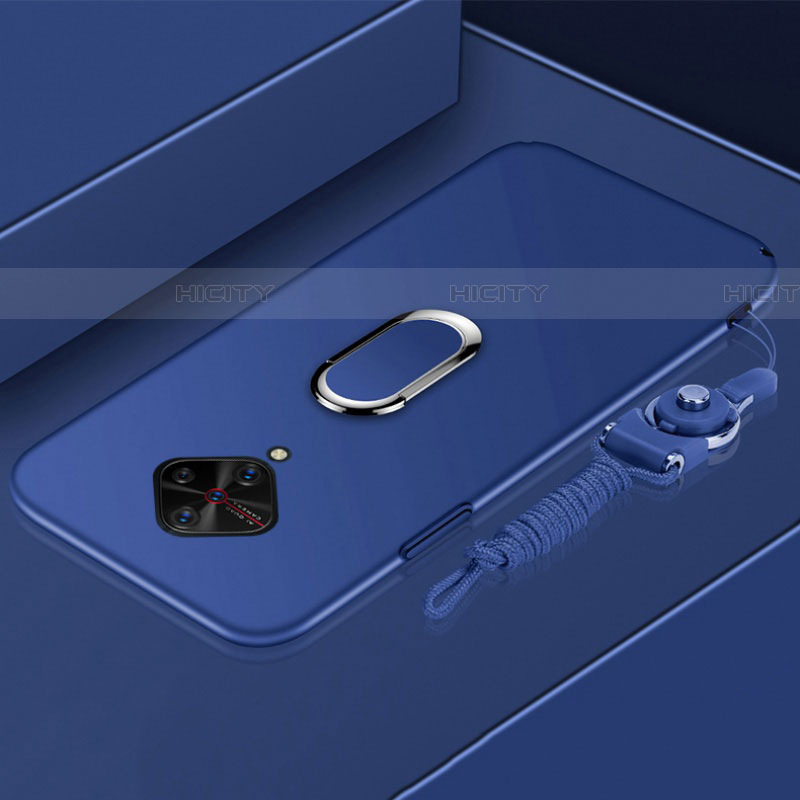 Vivo S1 Pro用ケース 高級感 手触り良い メタル兼プラスチック バンパー アンド指輪 A01 Vivo ネイビー