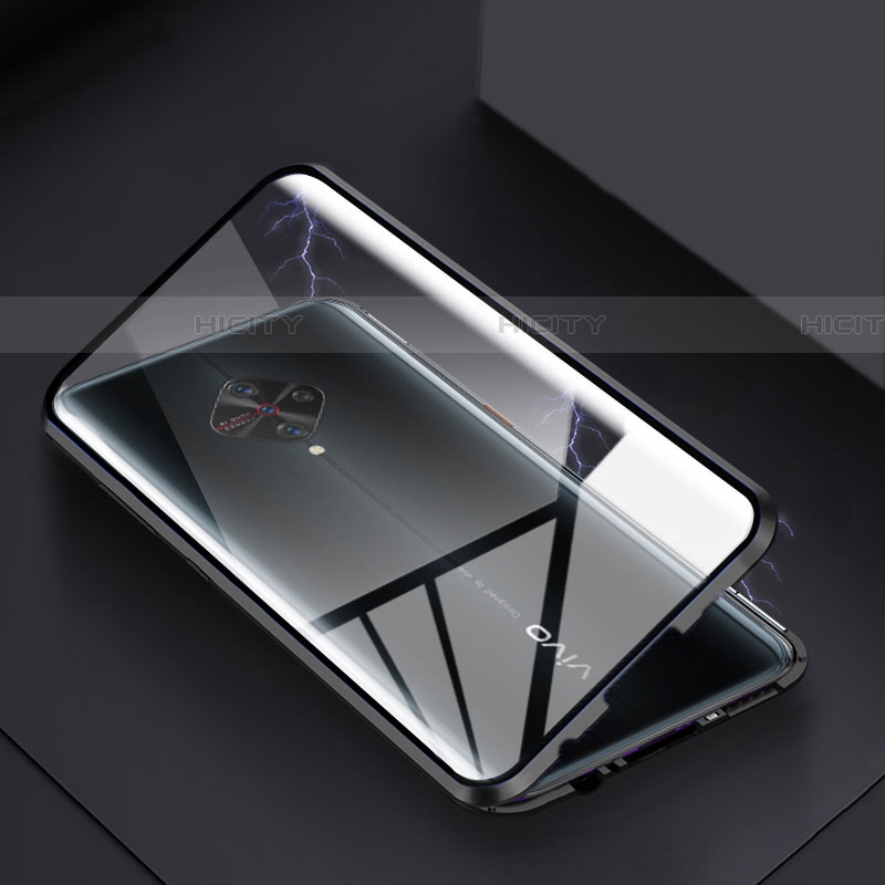 Vivo S1 Pro用ケース 高級感 手触り良い アルミメタル 製の金属製 360度 フルカバーバンパー 鏡面 カバー Vivo ブラック
