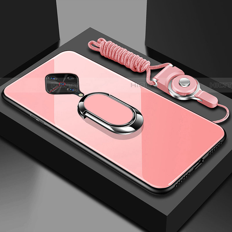Vivo X50 Lite用ハイブリットバンパーケース プラスチック 鏡面 カバー アンド指輪 マグネット式 Vivo ピンク