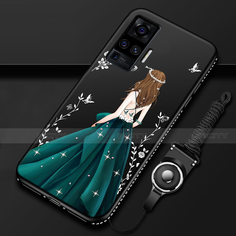 Vivo X50 Pro 5G用シリコンケース ソフトタッチラバー バタフライ ドレスガール ドレス少女 カバー Vivo グリーン