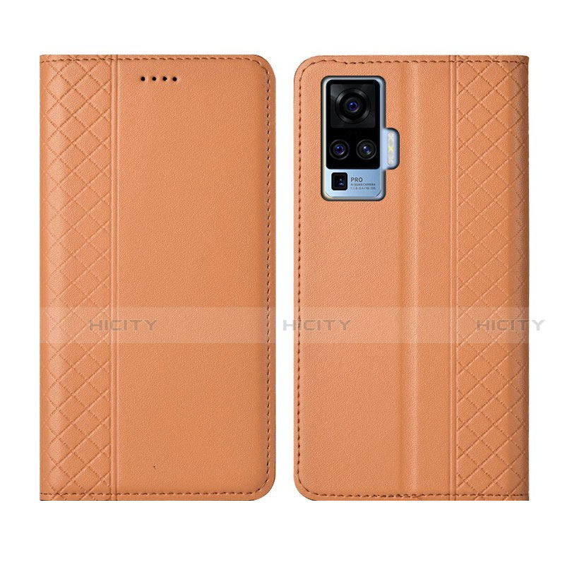 Vivo X50 Pro 5G用手帳型 レザーケース スタンド カバー L02 Vivo オレンジ