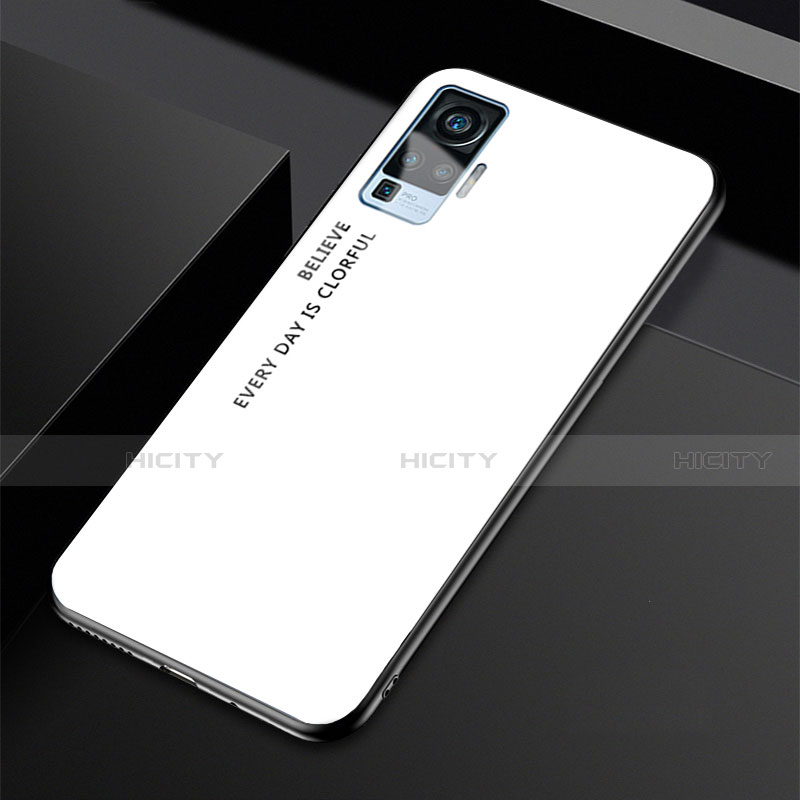 Vivo X50 Pro 5G用ハイブリットバンパーケース プラスチック 鏡面 虹 グラデーション 勾配色 カバー Vivo ホワイト