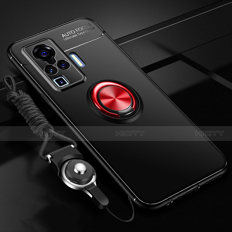 Vivo X50 Pro 5G用極薄ソフトケース シリコンケース 耐衝撃 全面保護 アンド指輪 マグネット式 バンパー Vivo レッド・ブラック