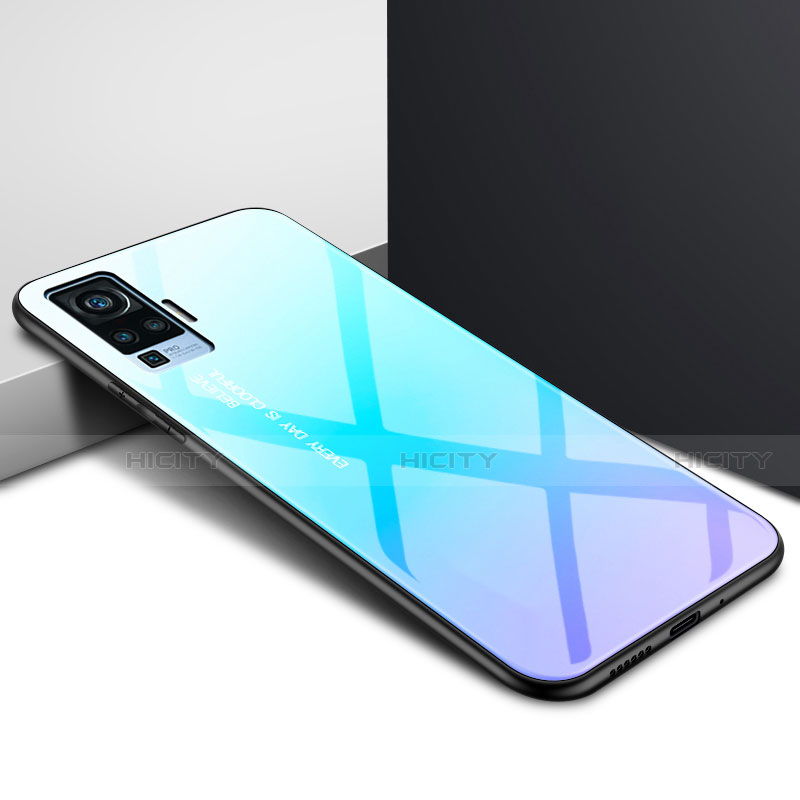 Vivo X50 Pro 5G用ハイブリットバンパーケース プラスチック 鏡面 カバー Vivo ブルー