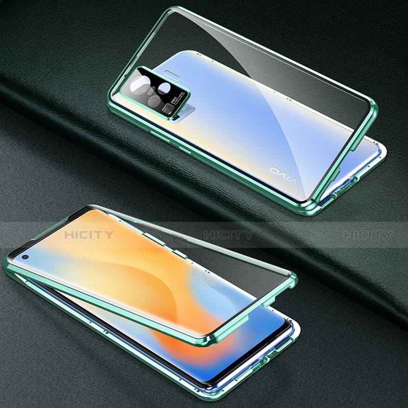 Vivo X50 Pro 5G用ケース 高級感 手触り良い アルミメタル 製の金属製 360度 フルカバーバンパー 鏡面 カバー M01 Vivo グリーン