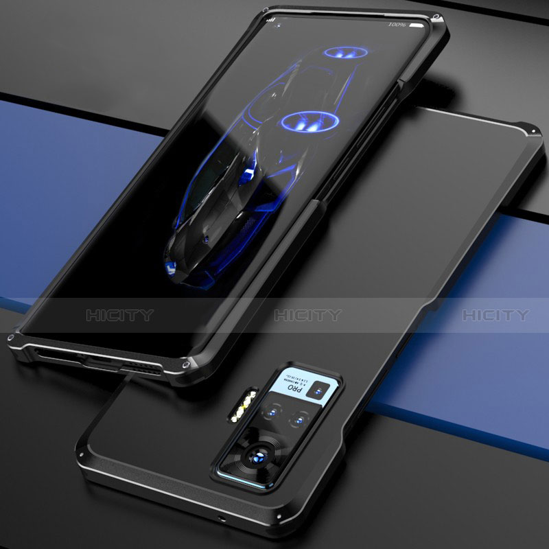 Vivo X51 5G用ケース 高級感 手触り良い アルミメタル 製の金属製 カバー Vivo ブラック