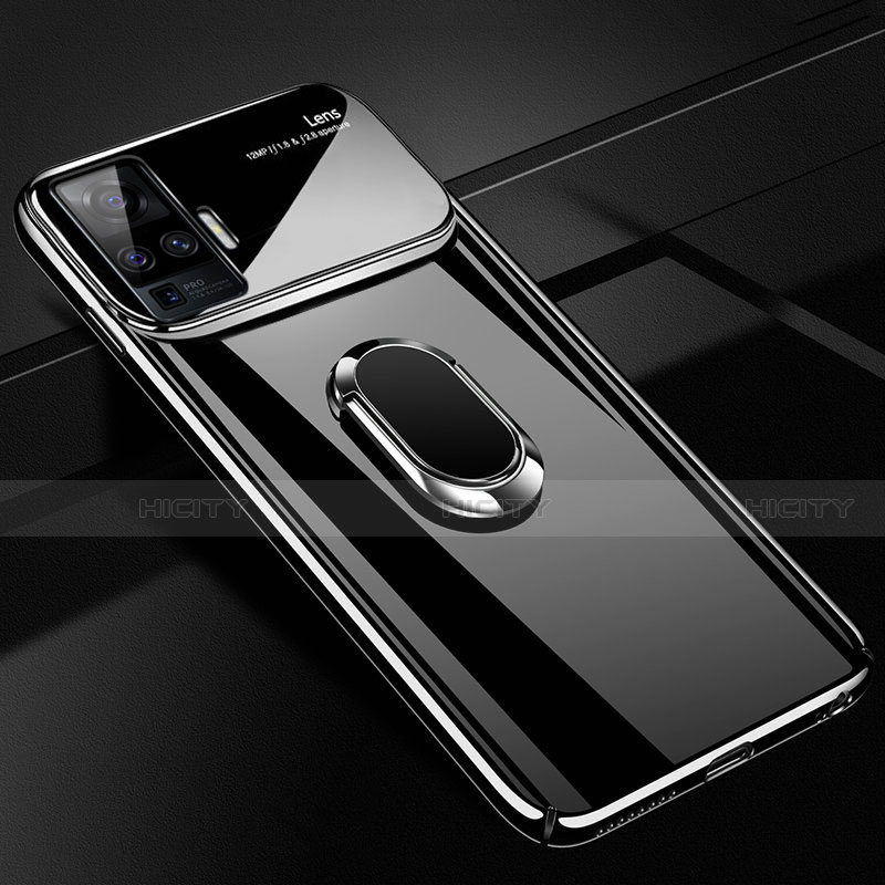 Vivo X51 5G用ハードケース プラスチック 質感もマット アンド指輪 マグネット式 A01 Vivo ブラック