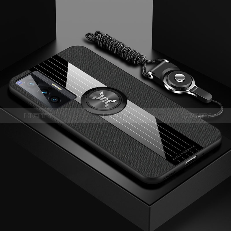 Vivo X70 5G用極薄ソフトケース シリコンケース 耐衝撃 全面保護 アンド指輪 マグネット式 バンパー X03L Vivo ブラック