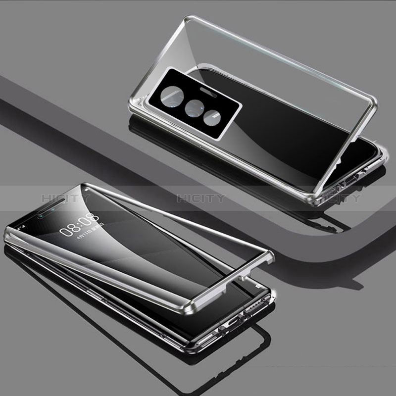 Vivo X70 5G用ケース 高級感 手触り良い アルミメタル 製の金属製 360度 フルカバーバンパー 鏡面 カバー P01 Vivo シルバー