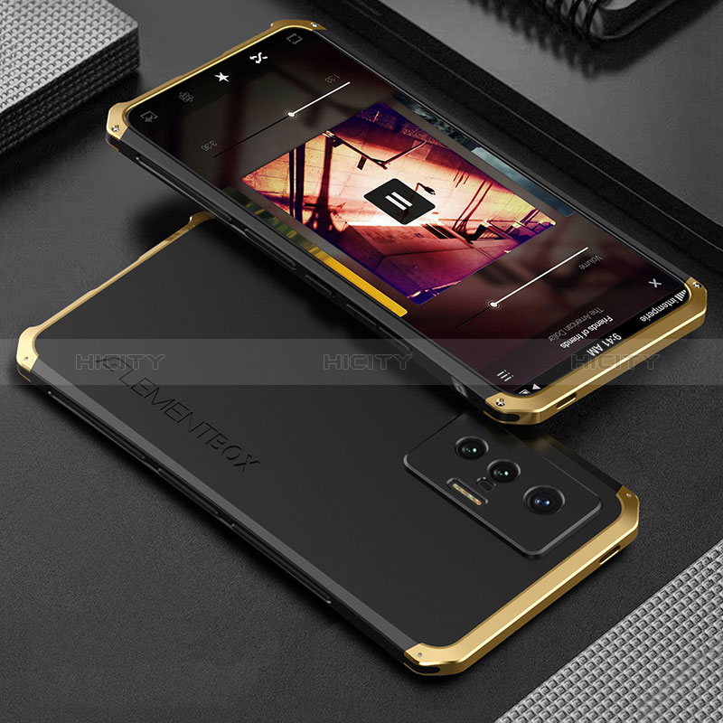Vivo X70 5G用360度 フルカバー ケース 高級感 手触り良い アルミメタル 製の金属製 Vivo ゴールド・ブラック