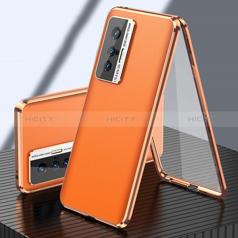 Vivo X70 5G用360度 フルカバー ケース 高級感 手触り良い アルミメタル 製の金属製 と レザー Vivo 