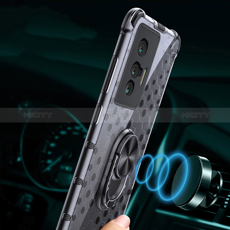 Vivo X70 5G用360度 フルカバーハイブリットバンパーケース クリア透明 プラスチック 鏡面 アンド指輪 マグネット式 AM1 Vivo 