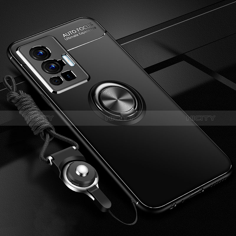Vivo X70 Pro 5G用極薄ソフトケース シリコンケース 耐衝撃 全面保護 アンド指輪 マグネット式 バンパー SD3 Vivo ブラック