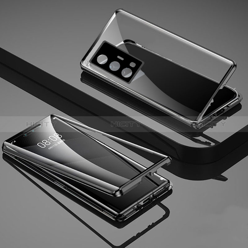 Vivo X70 Pro 5G用ケース 高級感 手触り良い アルミメタル 製の金属製 360度 フルカバーバンパー 鏡面 カバー P01 Vivo ブラック
