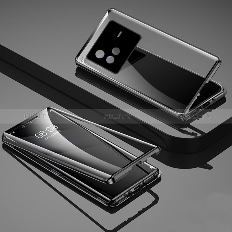 Vivo X80 5G用ケース 高級感 手触り良い アルミメタル 製の金属製 360度 フルカバーバンパー 鏡面 カバー P01 Vivo ブラック