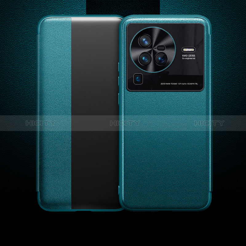 Vivo X80 Pro 5G用手帳型 レザーケース スタンド カバー L01 Vivo シアン