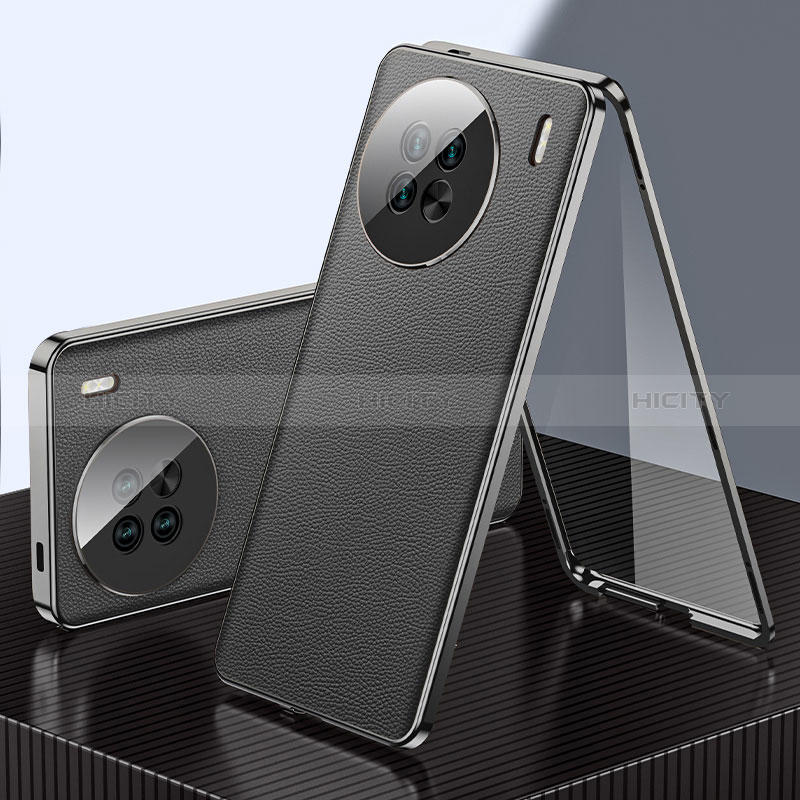 Vivo X90 5G用360度 フルカバー ケース 高級感 手触り良い アルミメタル 製の金属製 と レザー Vivo 