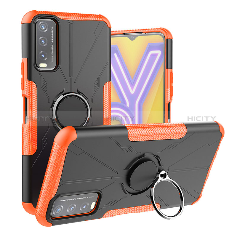 Vivo Y12s用ハイブリットバンパーケース プラスチック アンド指輪 マグネット式 JX1 Vivo オレンジ