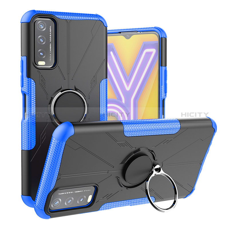 Vivo Y12s用ハイブリットバンパーケース プラスチック アンド指輪 マグネット式 JX1 Vivo ネイビー