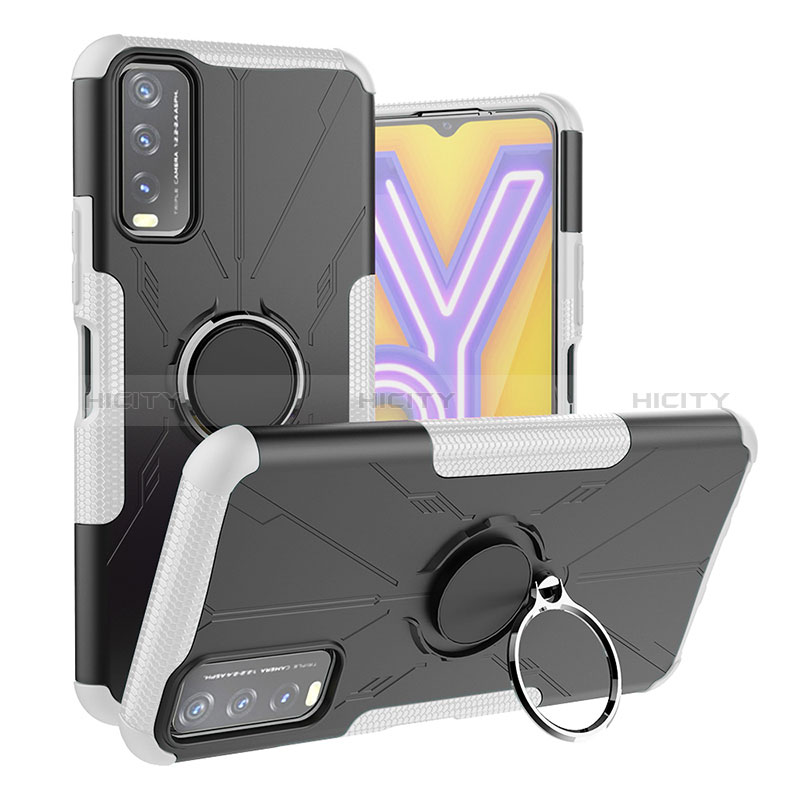 Vivo Y20s用ハイブリットバンパーケース プラスチック アンド指輪 マグネット式 JX1 Vivo シルバー