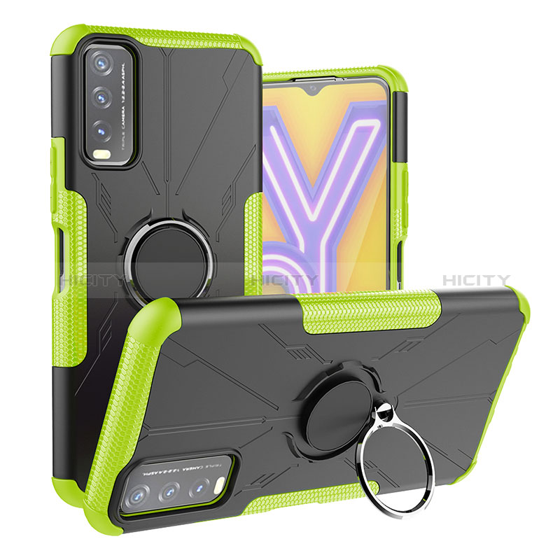 Vivo Y30用ハイブリットバンパーケース プラスチック アンド指輪 マグネット式 JX1 Vivo グリーン