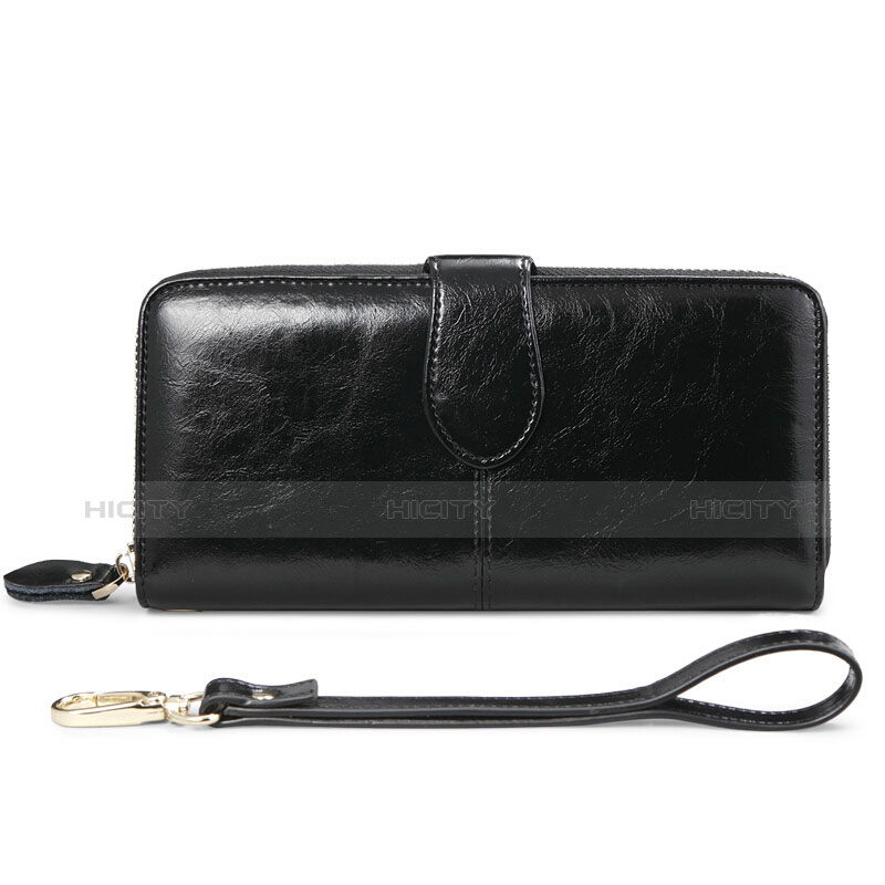ハンドバッグ ポーチ 財布型ケース レザー ユニバーサル H02 ブラック