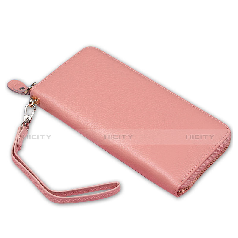 lichee パターンハンドバッグ ポーチ 財布型ケース レザー ユニバーサル H25 ピンク