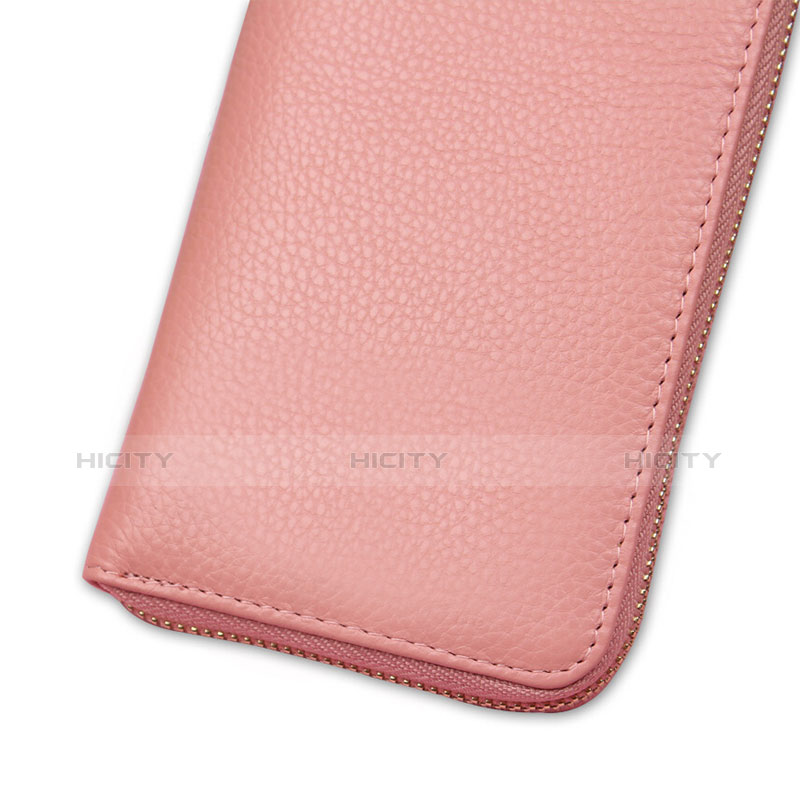 lichee パターンハンドバッグ ポーチ 財布型ケース レザー ユニバーサル H25 ピンク