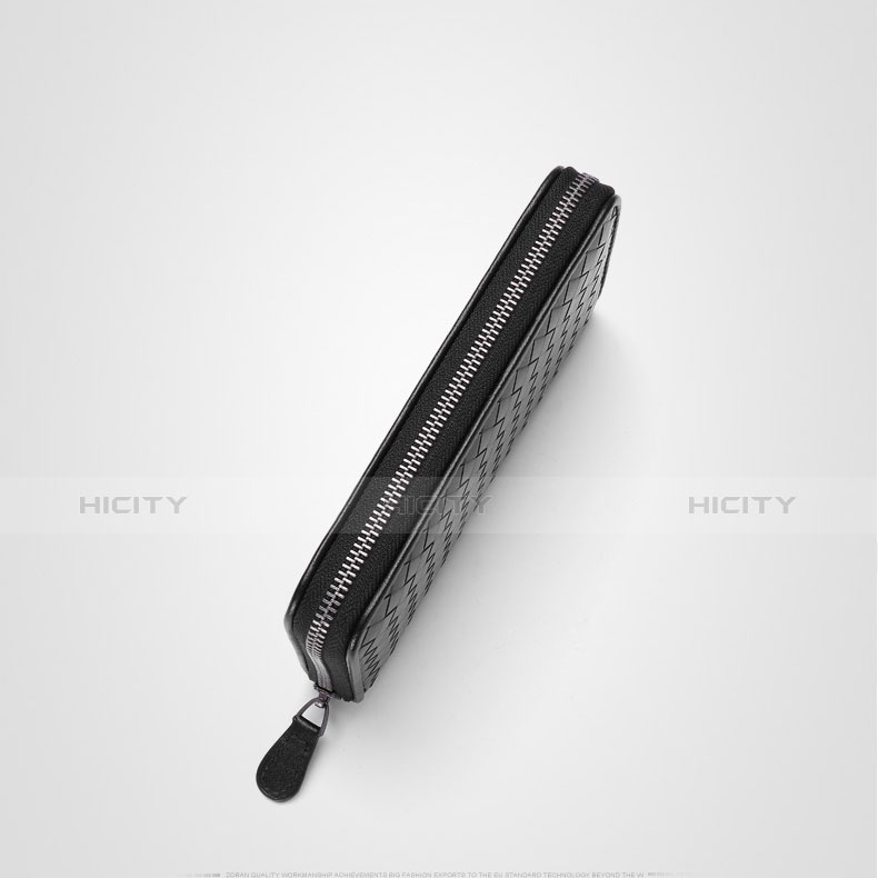 織りハンドバッグ ポーチ 財布型ケース レザー ユニバーサル ブラック