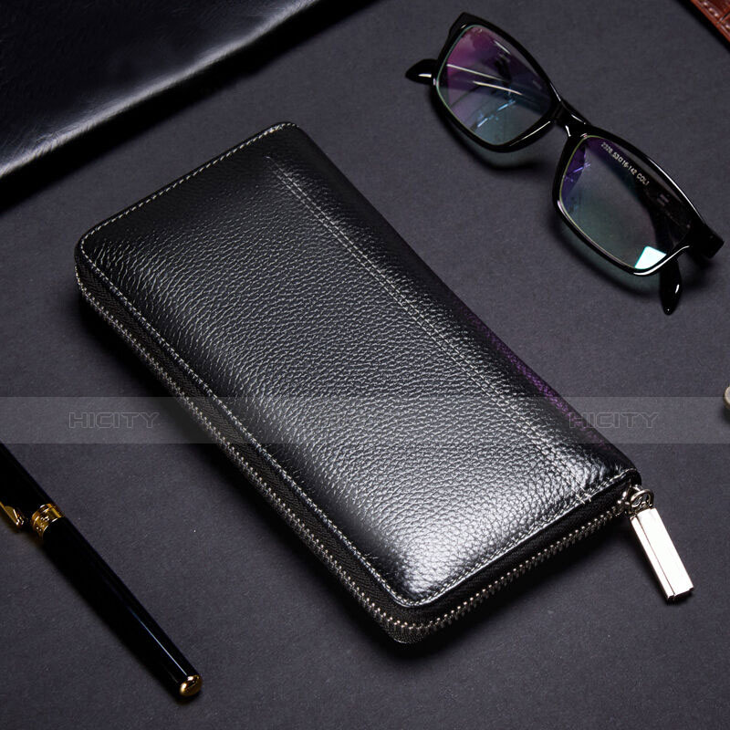 lichee パターンハンドバッグ ポーチ 財布型ケース レザー ユニバーサル H36 ブラック