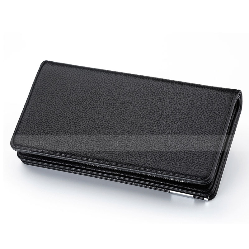 lichee パターンハンドバッグ ポーチ 財布型ケース レザー ユニバーサル H37 ブラック