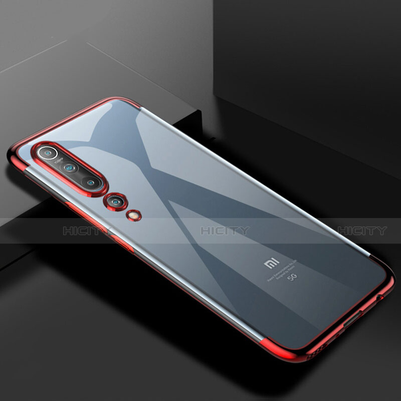 Xiaomi Mi 10用極薄ソフトケース シリコンケース 耐衝撃 全面保護 クリア透明 S2 Xiaomi レッド