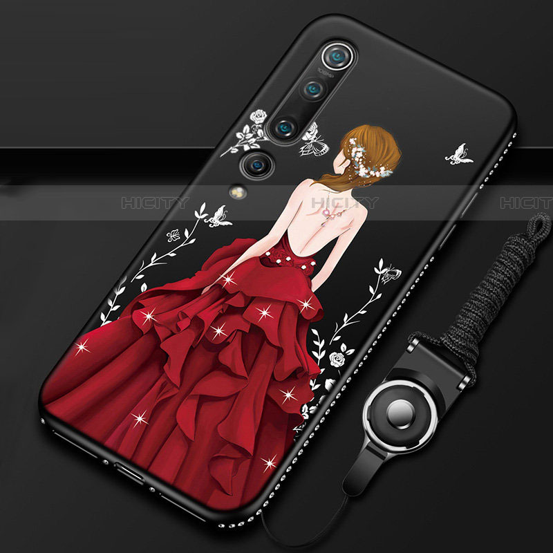 Xiaomi Mi 10用シリコンケース ソフトタッチラバー バタフライ ドレスガール ドレス少女 カバー Xiaomi レッド・ブラック