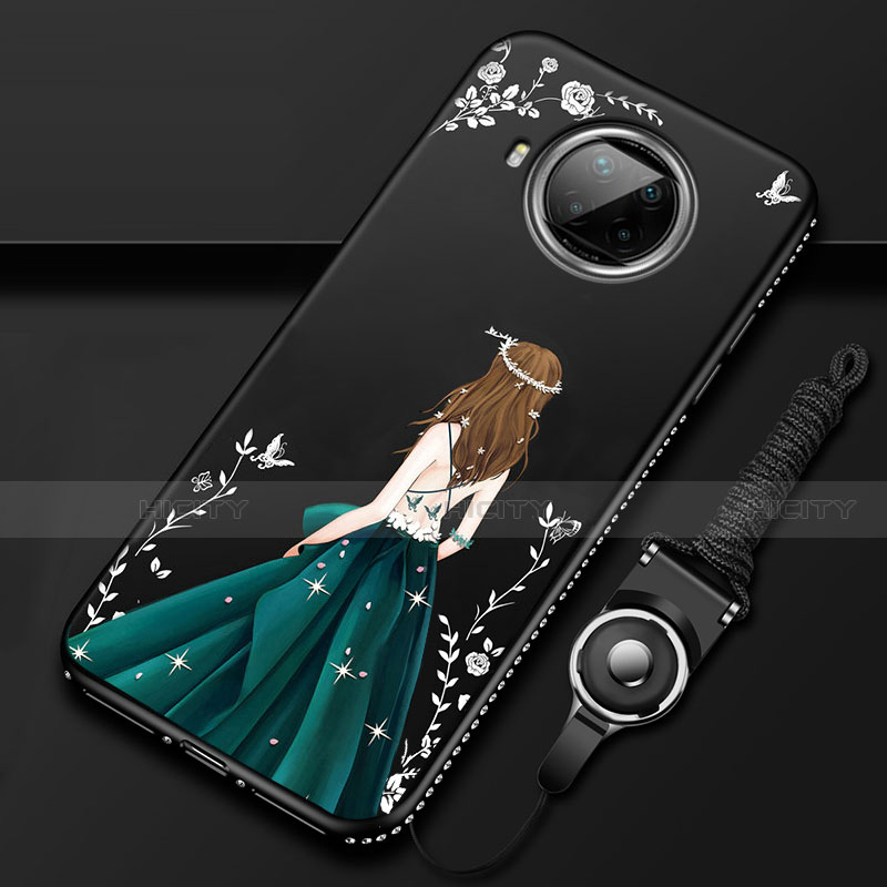 Xiaomi Mi 10T Lite 5G用シリコンケース ソフトタッチラバー バタフライ ドレスガール ドレス少女 カバー Xiaomi ブラック