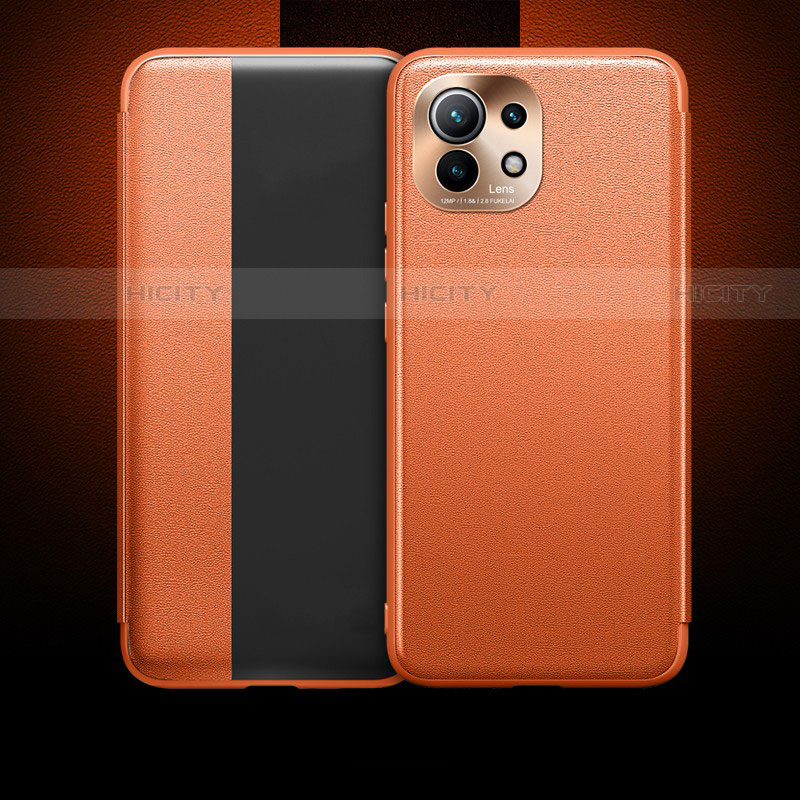 Xiaomi Mi 11 5G用手帳型 レザーケース スタンド カバー T01 Xiaomi オレンジ