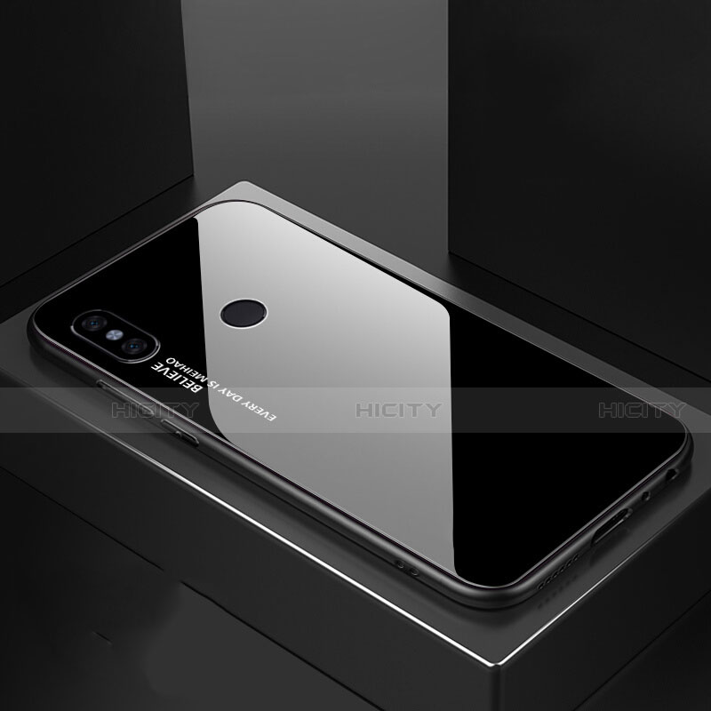 Xiaomi Mi 6X用ハイブリットバンパーケース プラスチック 鏡面 虹 グラデーション 勾配色 カバー M01 Xiaomi ブラック