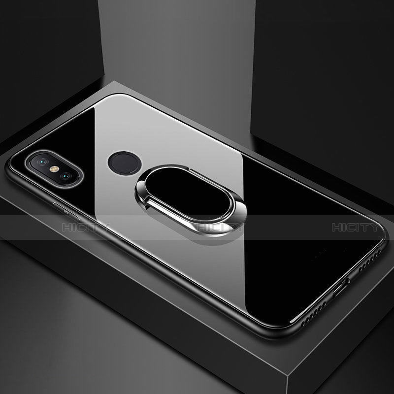 Xiaomi Mi 8用ハイブリットバンパーケース プラスチック 鏡面 カバー アンド指輪 マグネット式 Xiaomi ブラック
