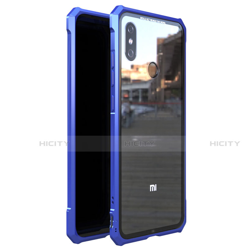 Xiaomi Mi 8用ケース 高級感 手触り良い アルミメタル 製の金属製 360度 フルカバーバンパー 鏡面 カバー M01 Xiaomi ネイビー