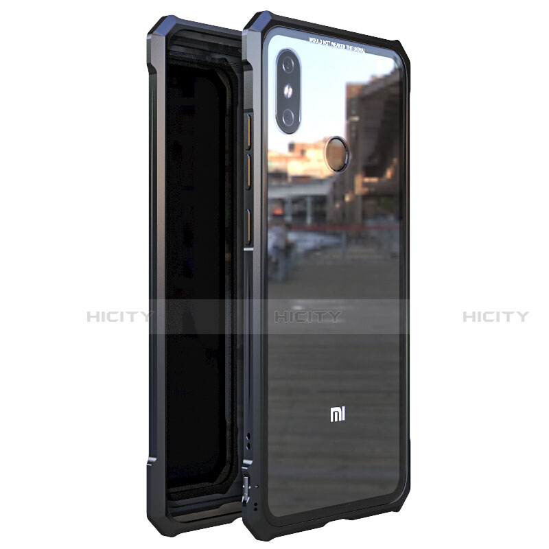 Xiaomi Mi 8用ケース 高級感 手触り良い アルミメタル 製の金属製 360度 フルカバーバンパー 鏡面 カバー M01 Xiaomi ブラック