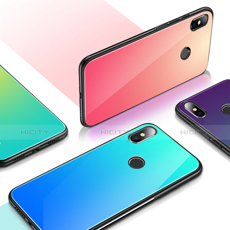 Xiaomi Mi 8用ハイブリットバンパーケース プラスチック 鏡面 虹 グラデーション 勾配色 カバー Xiaomi 