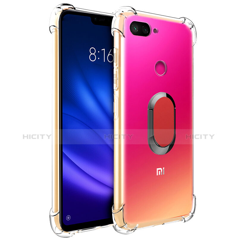 Xiaomi Mi 8 Lite用極薄ソフトケース シリコンケース 耐衝撃 全面保護 クリア透明 アンド指輪 マグネット式 S01 Xiaomi レッド