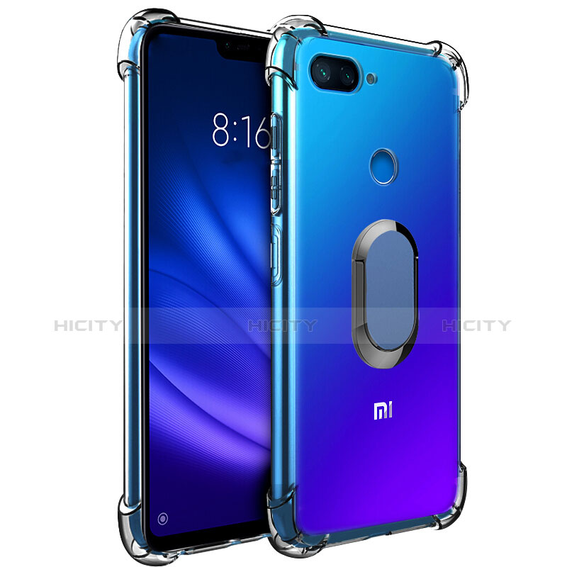 Xiaomi Mi 8 Lite用極薄ソフトケース シリコンケース 耐衝撃 全面保護 クリア透明 アンド指輪 マグネット式 S01 Xiaomi ネイビー