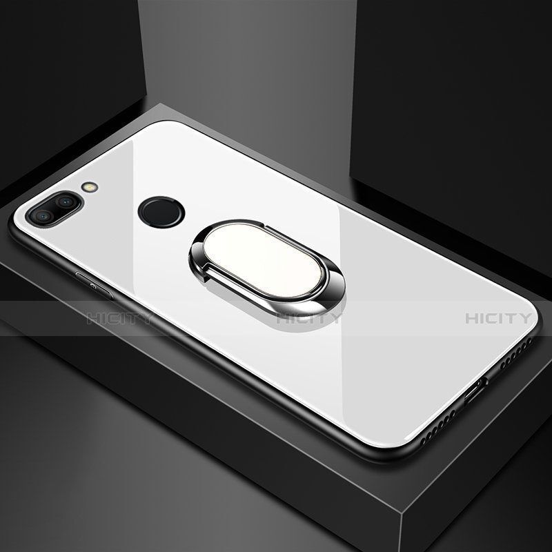 Xiaomi Mi 8 Lite用ハイブリットバンパーケース プラスチック 鏡面 カバー アンド指輪 マグネット式 Xiaomi ホワイト