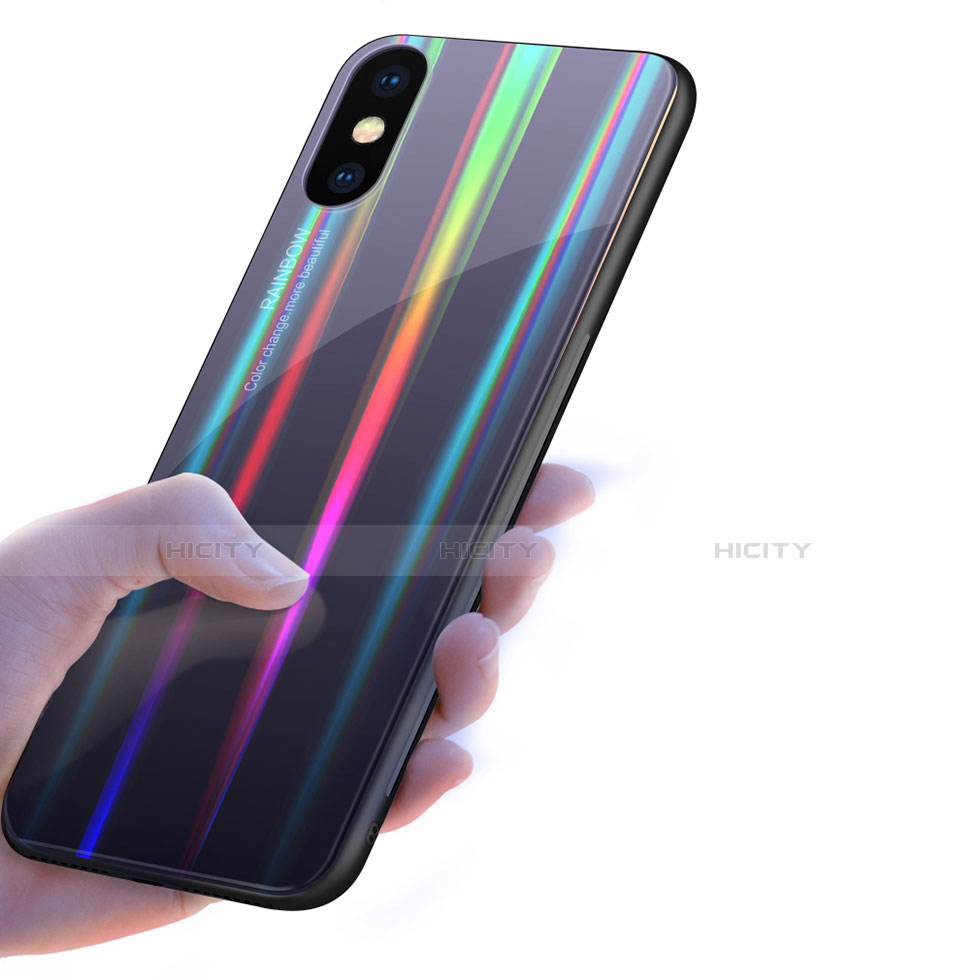 Xiaomi Mi 8 Pro Global Version用ハイブリットバンパーケース プラスチック 鏡面 虹 グラデーション 勾配色 カバー Xiaomi 