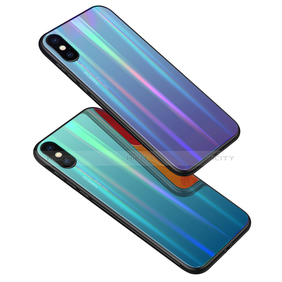 Xiaomi Mi 8 Pro Global Version用ハイブリットバンパーケース プラスチック 鏡面 虹 グラデーション 勾配色 カバー Xiaomi 