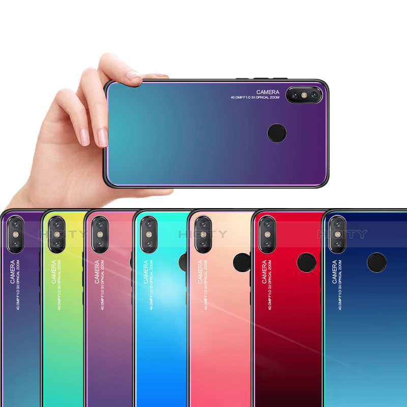 Xiaomi Mi 8 SE用ハイブリットバンパーケース プラスチック 鏡面 虹 グラデーション 勾配色 カバー Xiaomi 