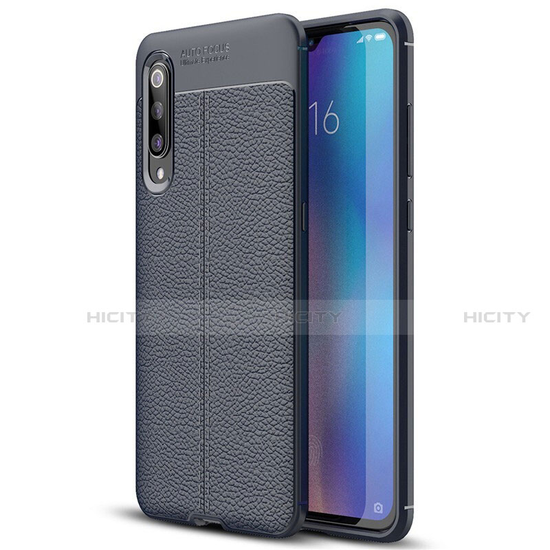 Xiaomi Mi 9用シリコンケース ソフトタッチラバー レザー柄 S02 Xiaomi ネイビー