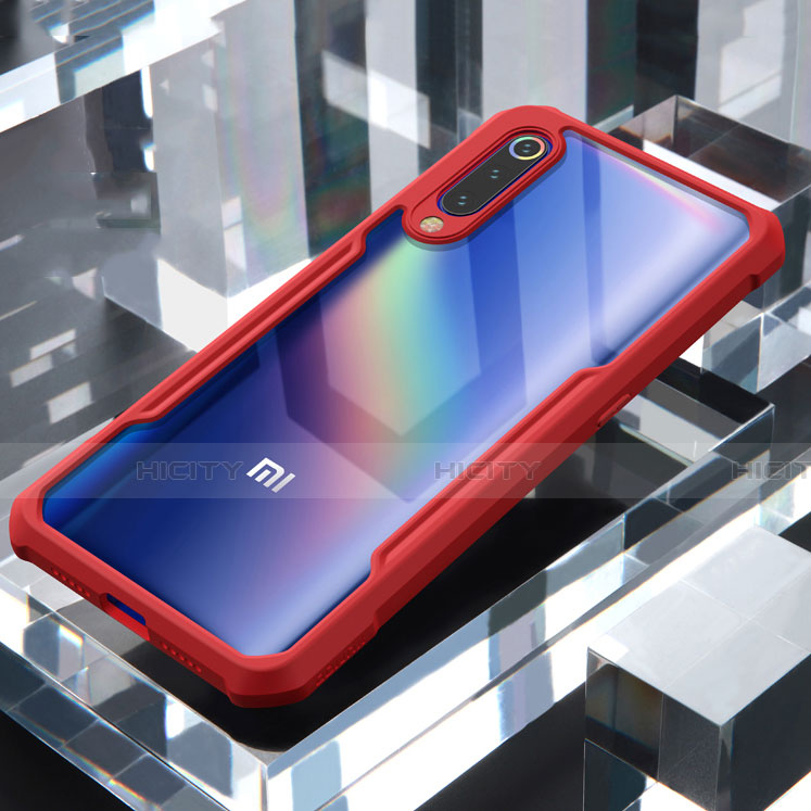 Xiaomi Mi 9 Lite用ハイブリットバンパーケース クリア透明 プラスチック 鏡面 カバー M02 Xiaomi レッド