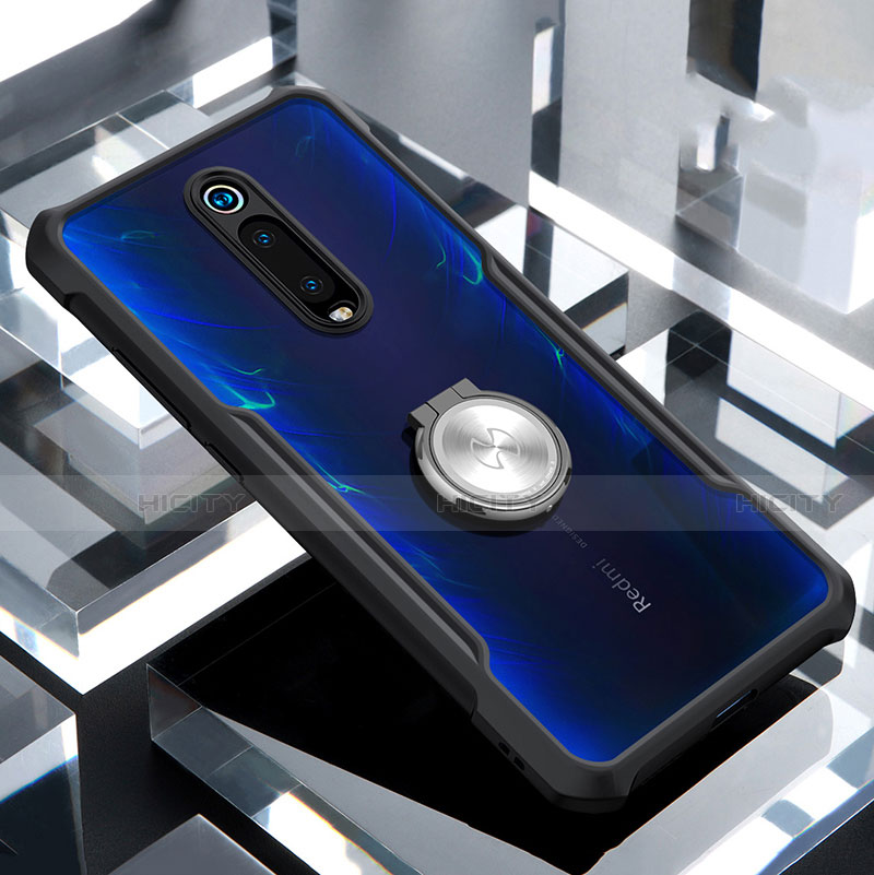 Xiaomi Mi 9T用360度 フルカバーハイブリットバンパーケース クリア透明 プラスチック 鏡面 アンド指輪 マグネット式 T01 Xiaomi ブラック