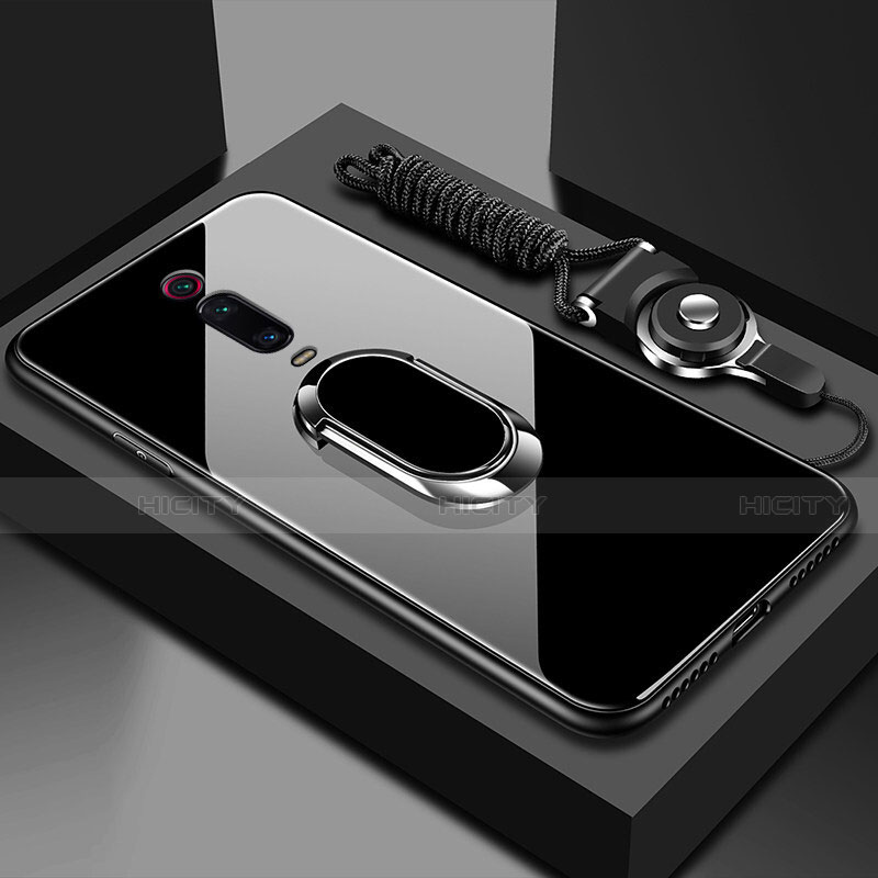 Xiaomi Mi 9T用ハイブリットバンパーケース プラスチック 鏡面 カバー アンド指輪 マグネット式 T01 Xiaomi ブラック